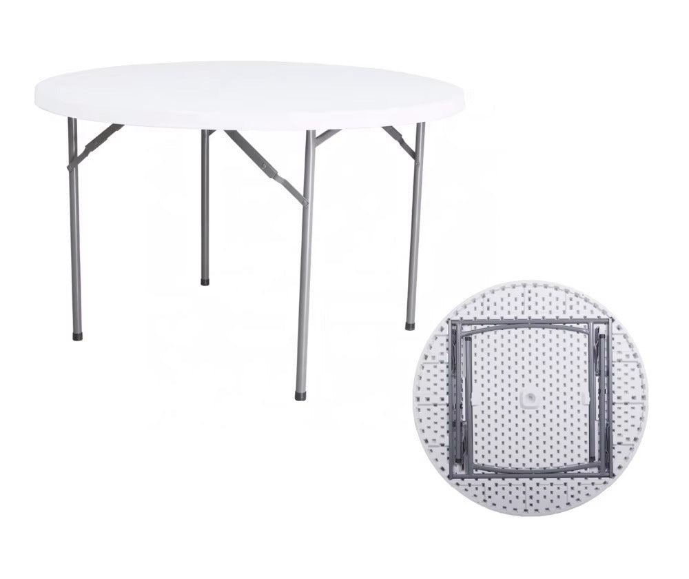 durable white plastic foldable metal frame HDPE round table for outdoor hotel events